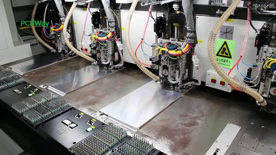 Various PCB manufacturing equipment in a factory.