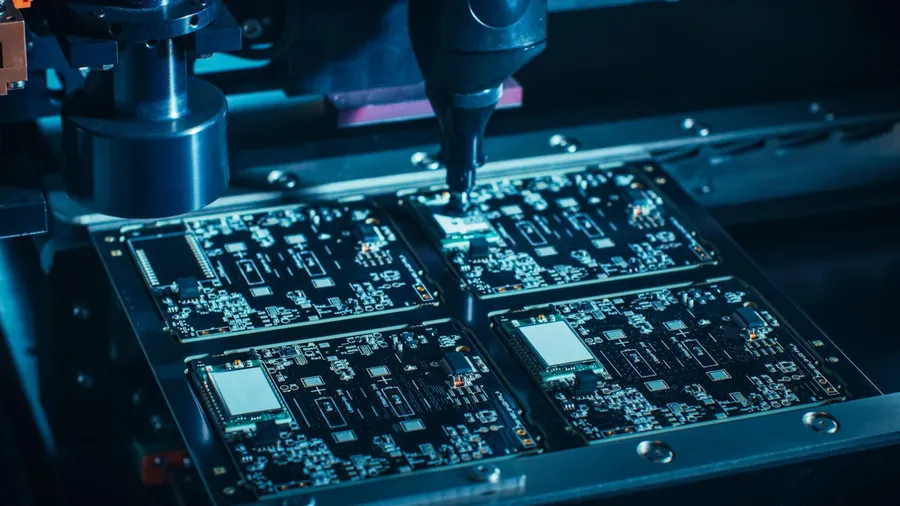 A PCB being assembled using Surface Mount Technology.