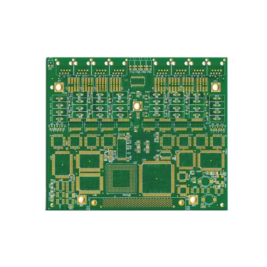A cross-section view of a multilayer PCB.