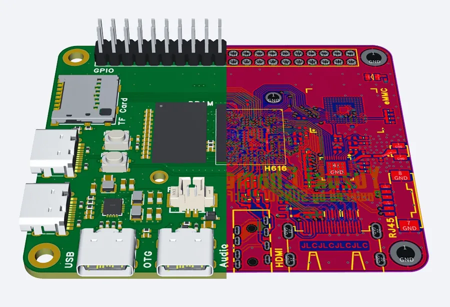 A stack of PCBs with the JLCPCB logo.