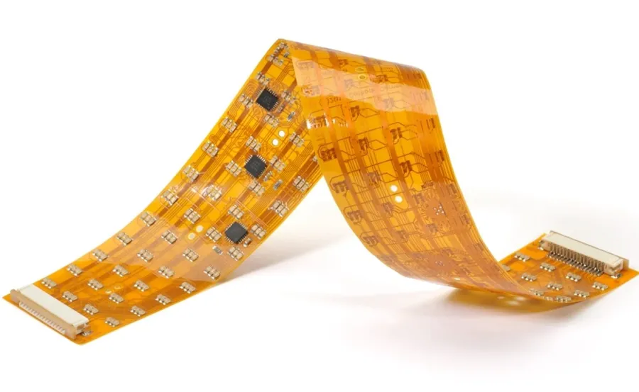A flexible printed circuit board inside a mobile phone.