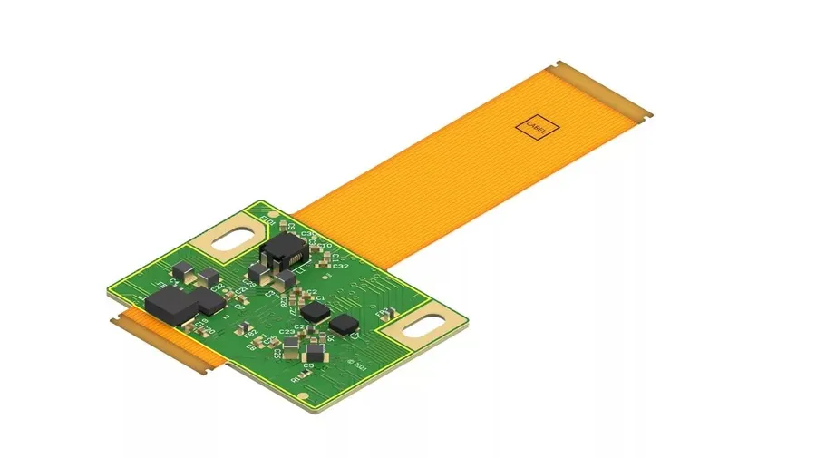 A flexible PCB bent to show its flexibility.