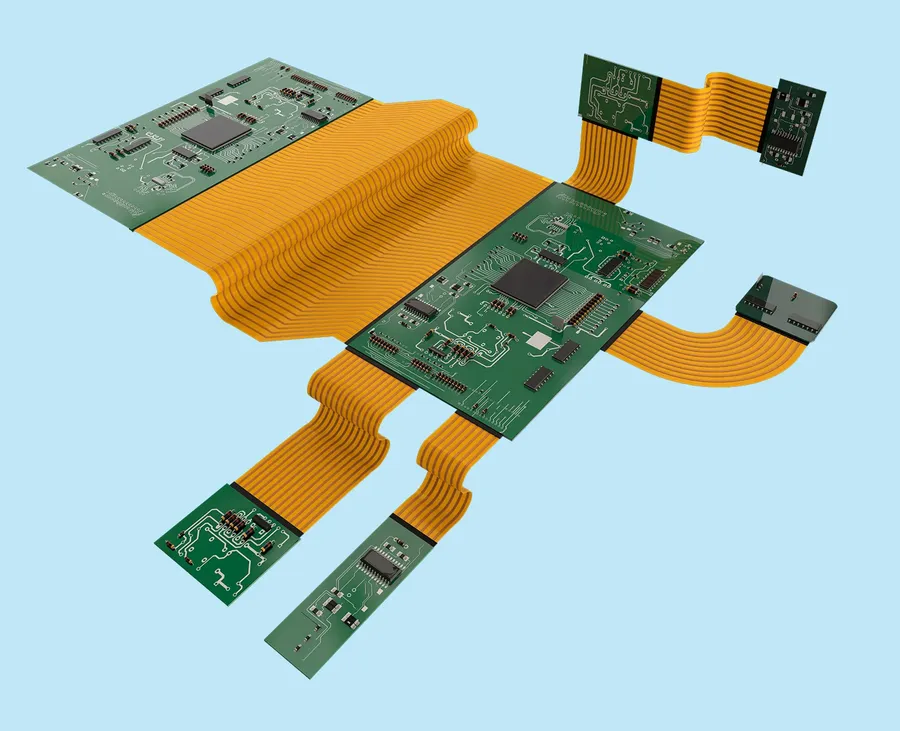 A manufacturing line producing rigid-flex PCBs.
