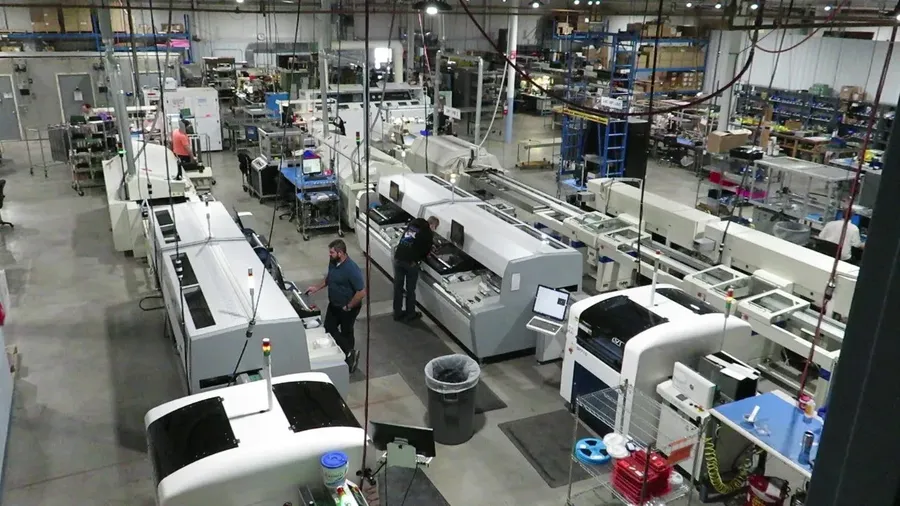 A view of an electronics assembly workshop located in the USA.