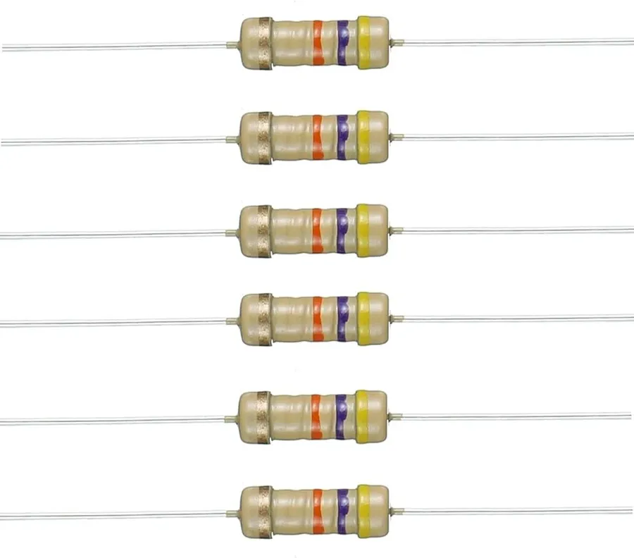 A close-up shot of a 4.7k ohm resistor.