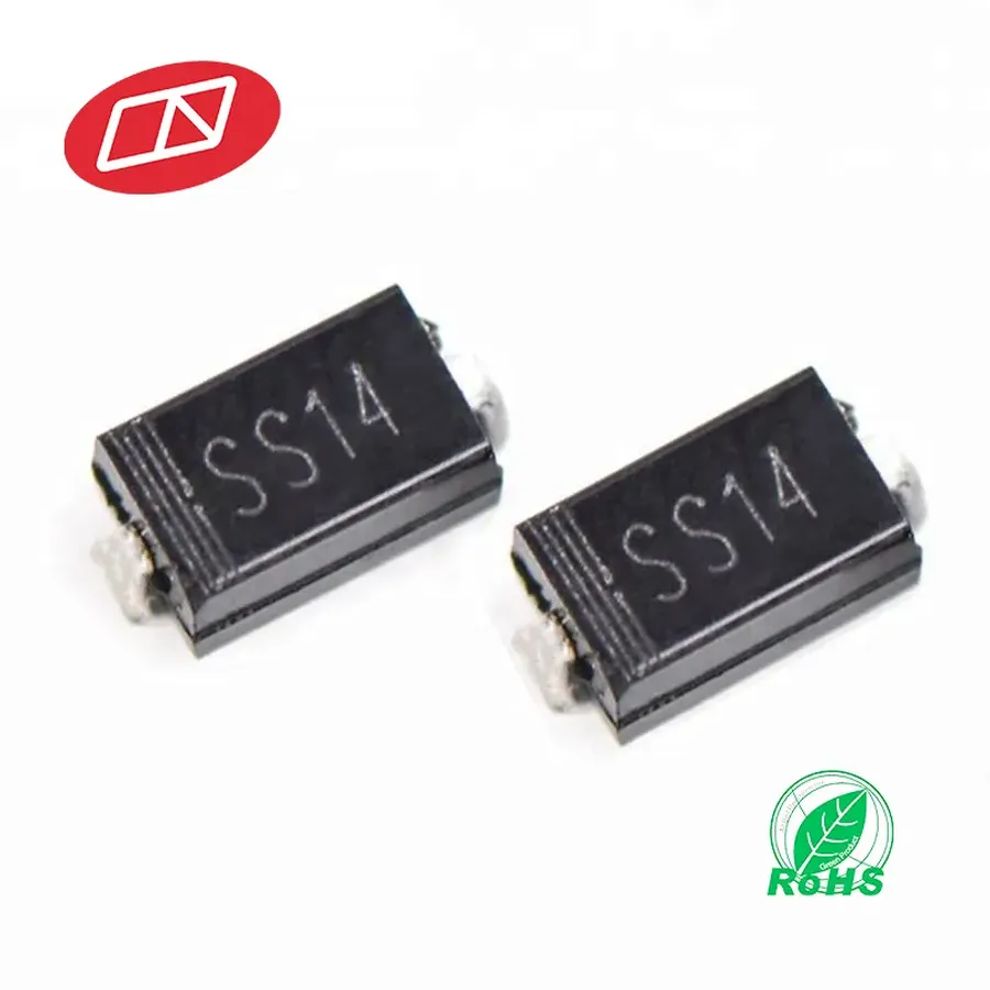 A close-up view of a physical SS14 diode component.