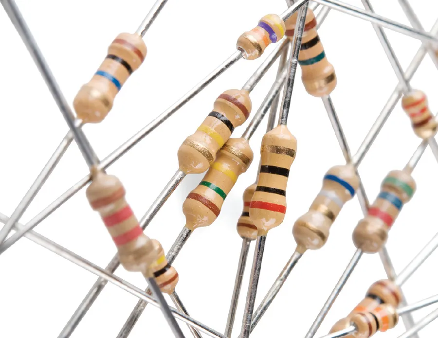 Inside view of an electronic device with resistors visible.
