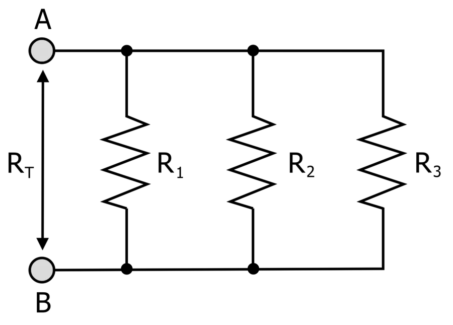A circuit diagram showing resistors connected in parallel.