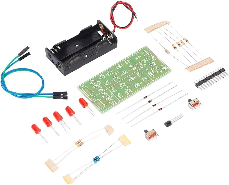 A close-up of an analog circuit board with various components.