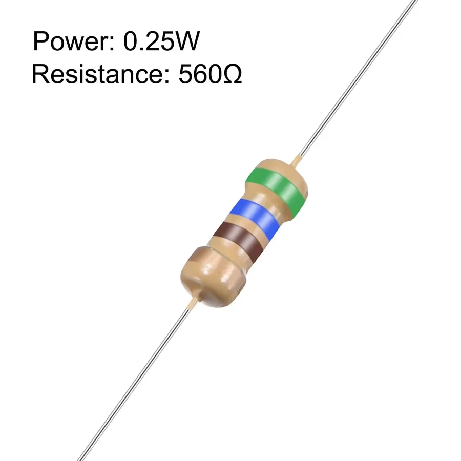 A close-up view of a 560 ohm resistor.