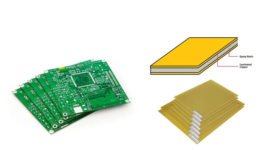 A variety of bare PCBs with different shapes, sizes, and layers.