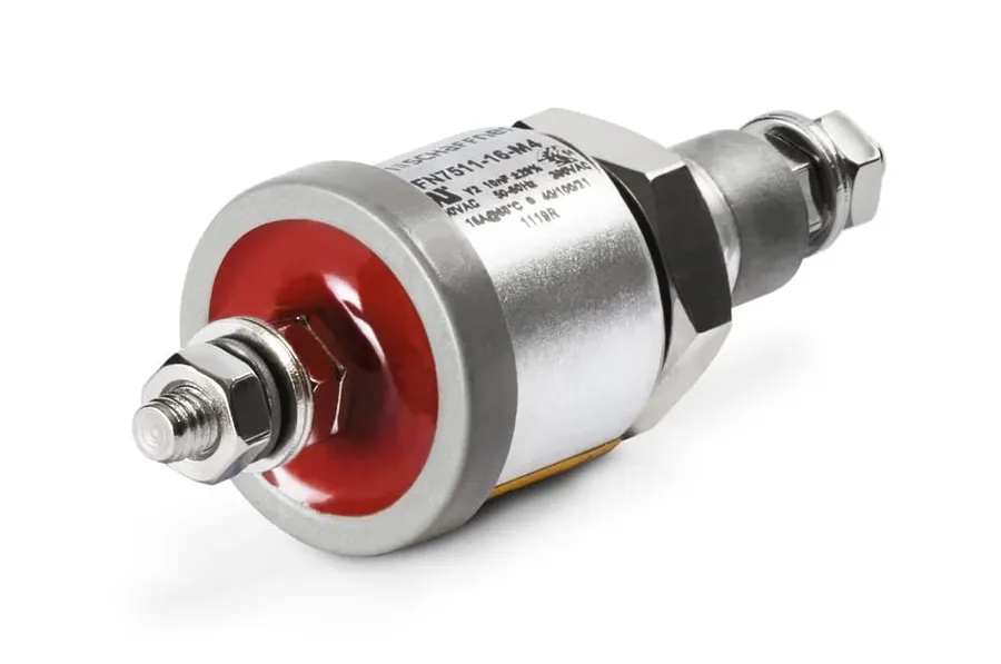 A close-up of feedthrough capacitor installation.