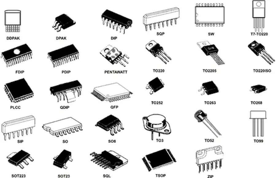 A selection of different types of electronic component packages.
