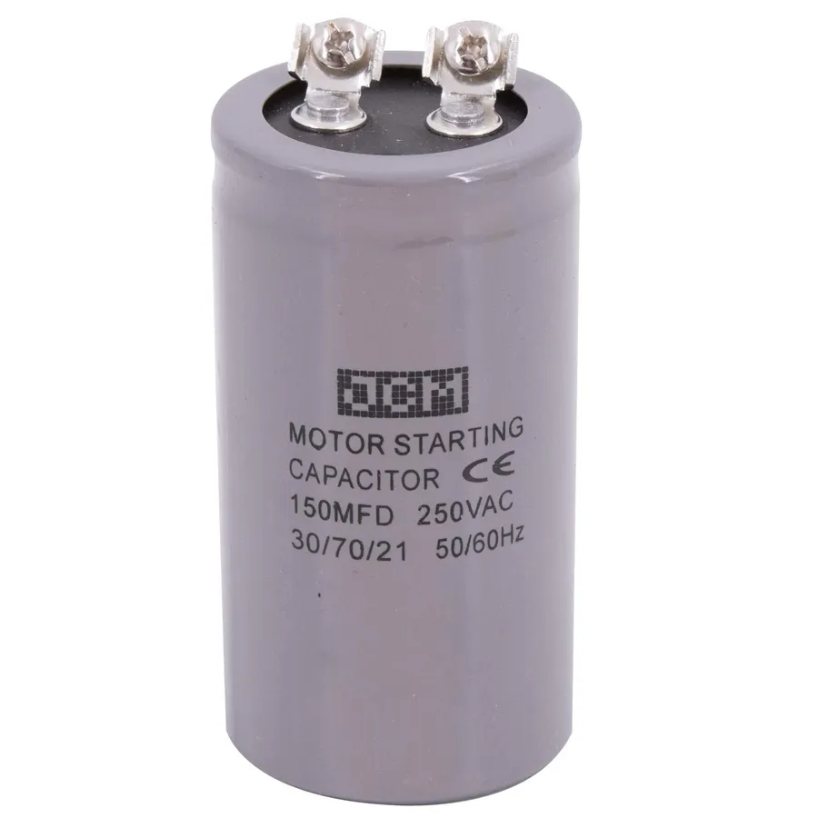 A motor start capacitor connected to a motor.
