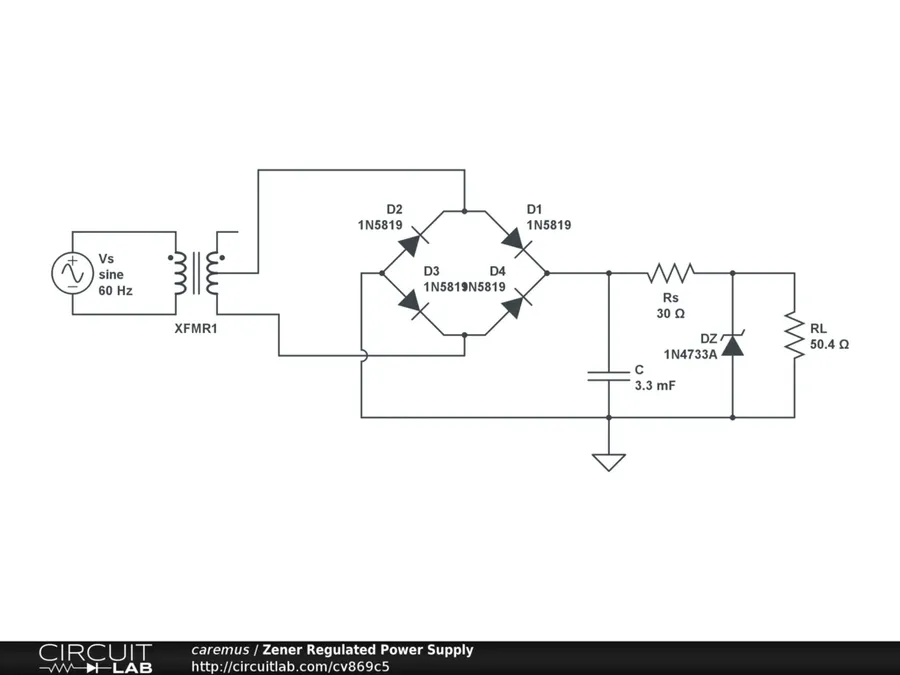 A circuit board showing the use of a diode in a power supply application.