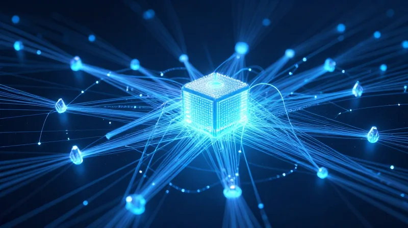 Conceptual visualization of a crowded, central server node connected to scattered remote endpoints, showing network congestion