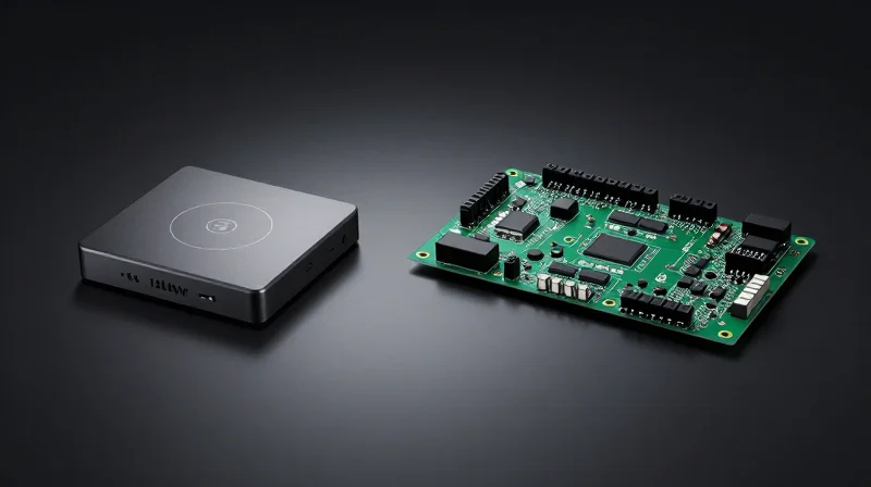 Comparison showing a sleek new controller module beside an older legacy unit.