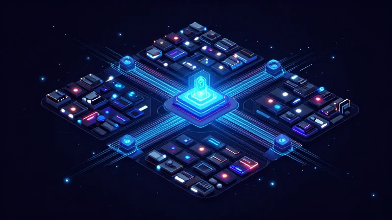 Decentralized grid intelligence represented by glowing nodes