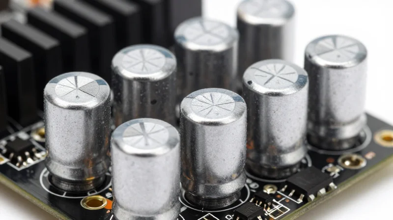Macro view of high-durability electronic components on a professional circuit board.