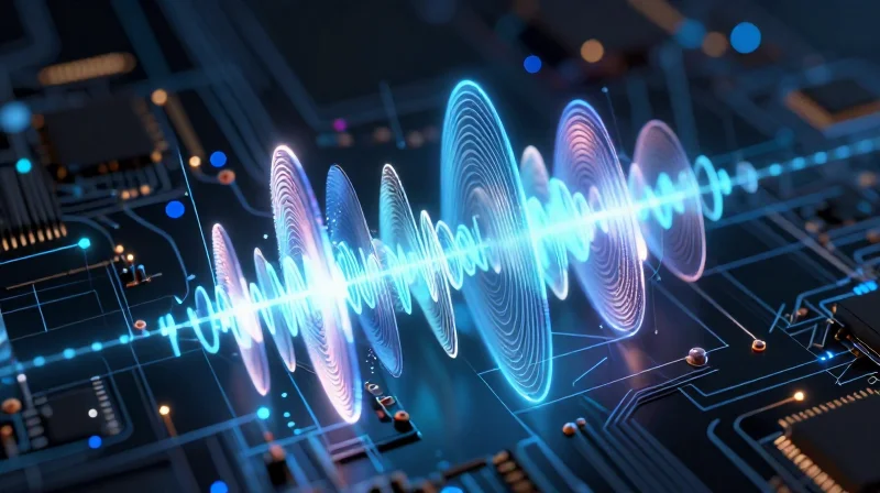 Conceptual visualization of signal integrity and shielding on a complex circuit board.
