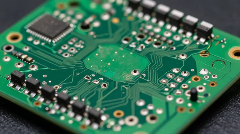 Macro view of a traditional rigid PCB board with restricted component density
