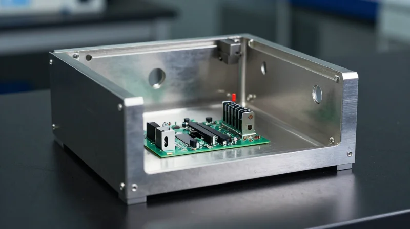 An electronic shielding enclosure over a circuit board protecting sensitive components