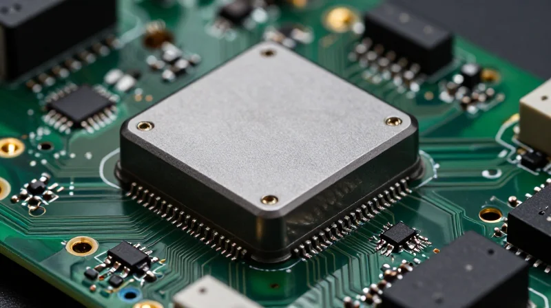 A close-up high-resolution view of a complex electronic circuit board for an RFID reader