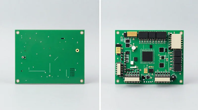 Side-by-side comparison of a flimsy standard PCB versus a robustly engineered custom industrial PCB.