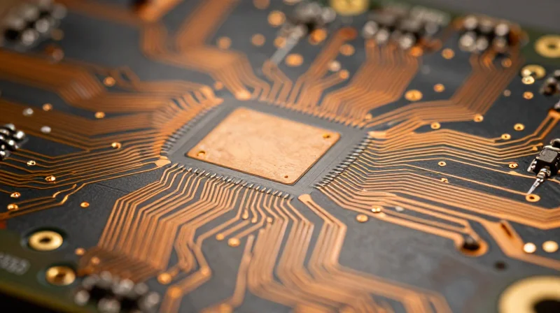Achieving Precise Controlled Impedance Top-down view of high-precision differential pair PCB traces on a professional circuit board