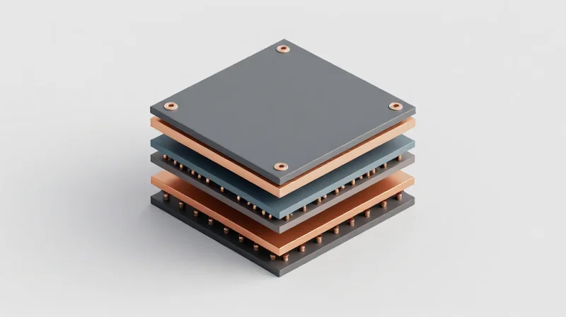 Mastering Stack-up Optimization for Impedance Control A 3D isometric view of a multi-layer PCB stack-up showing inner dielectric and copper layers