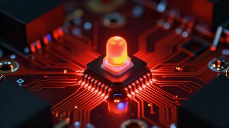 Thermal imagery showing a PCB with excessive heat buildup on an LED component