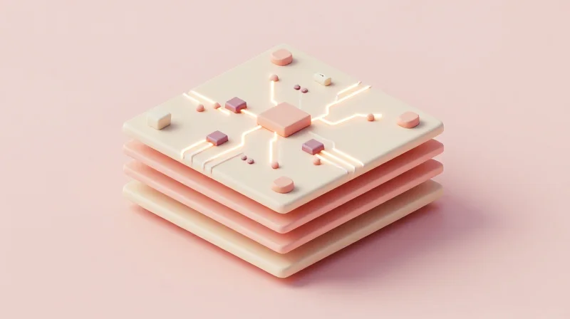 Isometric view of a complex multilayer ceramic PCB architecture