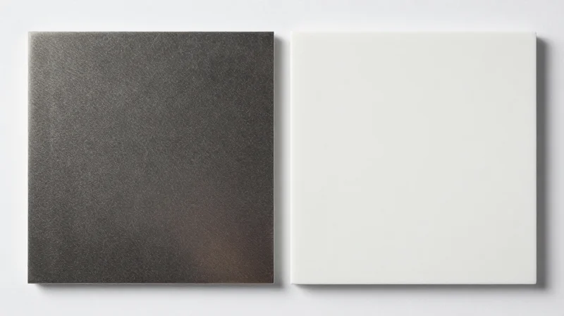 Split screen comparison of metal core and ceramic material textures