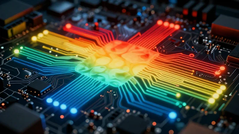 Thermal imaging style visualization of a PCB board distributing heat