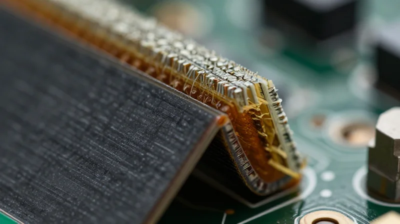 Close up microscopic view of advanced circuit board material layers