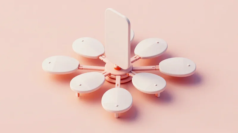 Isometric view of a complex 5G antenna array, highlighting modular components and interconnected design.