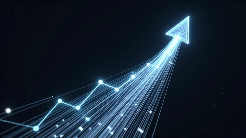 Abstract representation of rising digital efficiency and reduced hardware volume