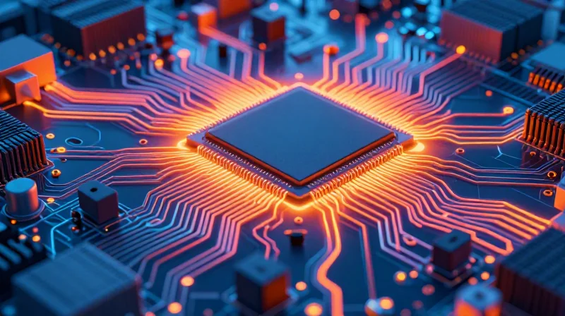 Thermal simulation visual of a circuit board showing heat distribution