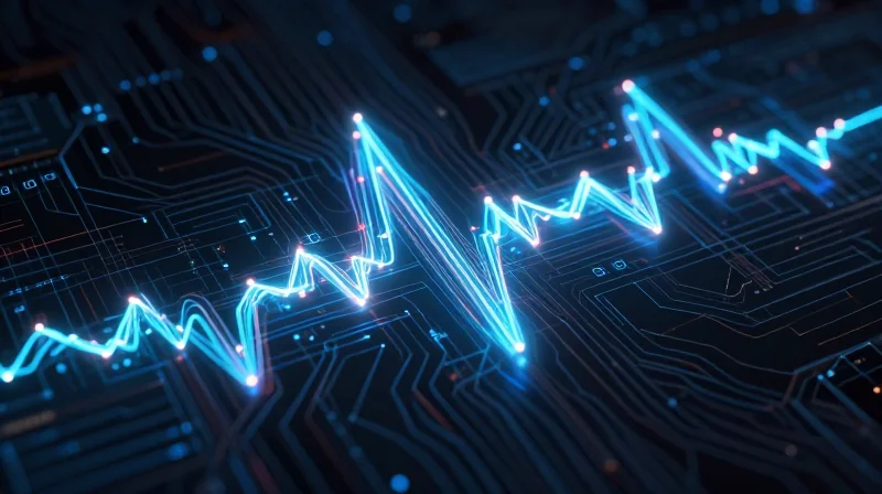 Abstract representation of high-speed data signals flowing through electronic pathways.