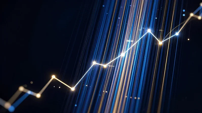 Abstract representation of growth and data connectivity with glowing light trails.