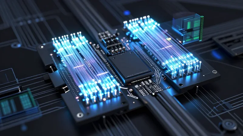 Testing and Inspection Strategies for Castellated Joints A high-tech digital representation of an automated optical inspection process on a PCB.
