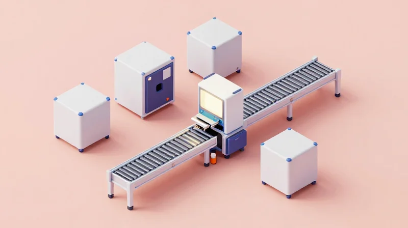Isometric view of an automated production line with X-ray inspection module