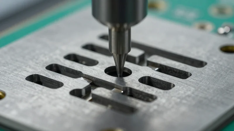 A precision steel stencil over a PCB with uniform aperture openings