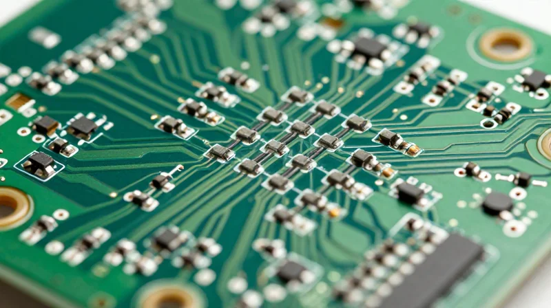 The Declining Efficiency of Traditional SMT A close-up of a traditional circuit board showing dense components and lead-frame limitations