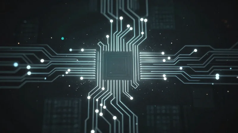 Conceptual visualization of a circuit board design being refined and optimized.