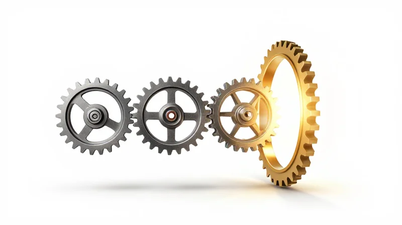 A conceptual illustration of a perfect gear mechanism passing through a light portal, symbolizing quality and regulatory success.