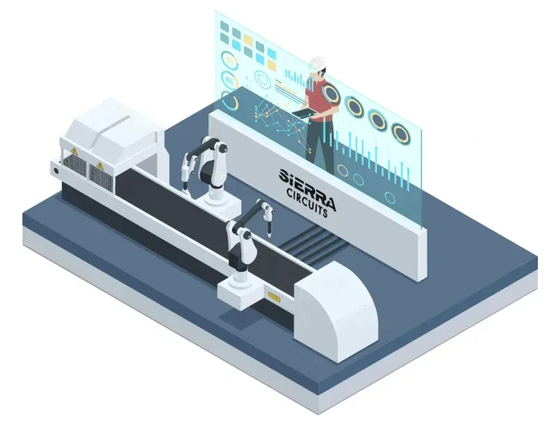An overview of a PCB production line in a factory