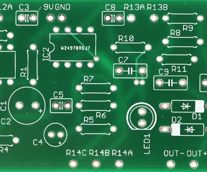 Close-up of a PCB circuit board being designed