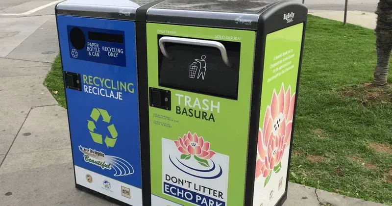 Smart waste recycling bins deployed in an urban park