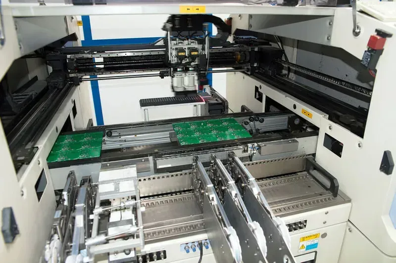 An SMT machine placing components onto a PCB